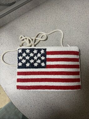 Beaded American Flag Crossbody Clutch - Red, White & Blue